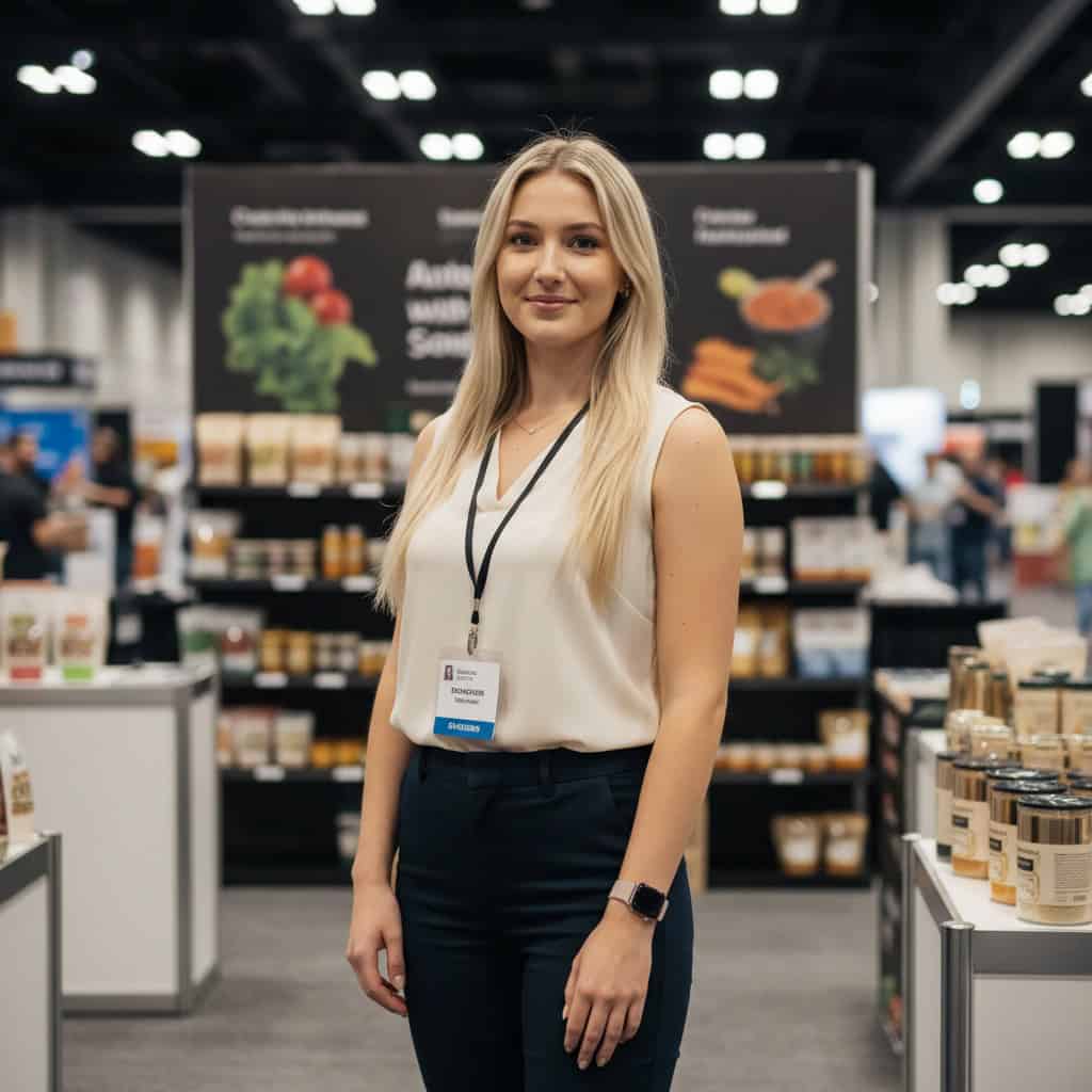 Professional trade show model at IFT FIRST Annual Meeting & Food Expo booth