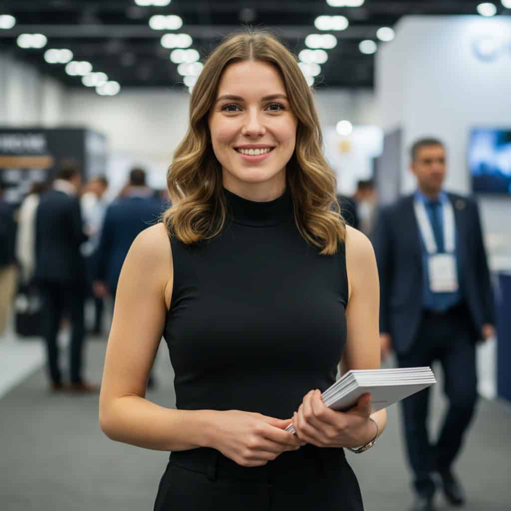 TSM Agency bilingual event staff portrait at Chicago trade show booth