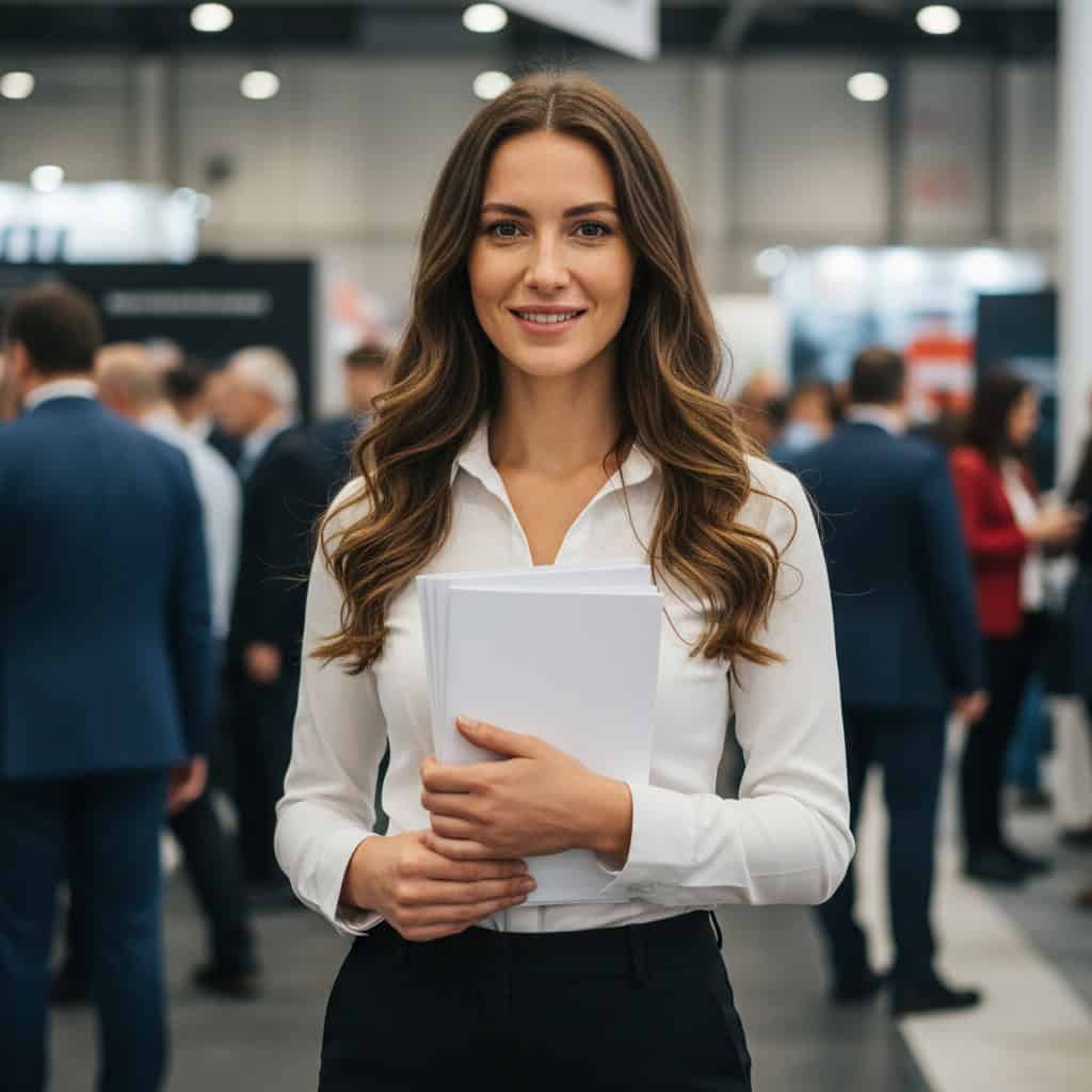 TSM Agency bilingual event staff portrait at Indianapolis trade show booth