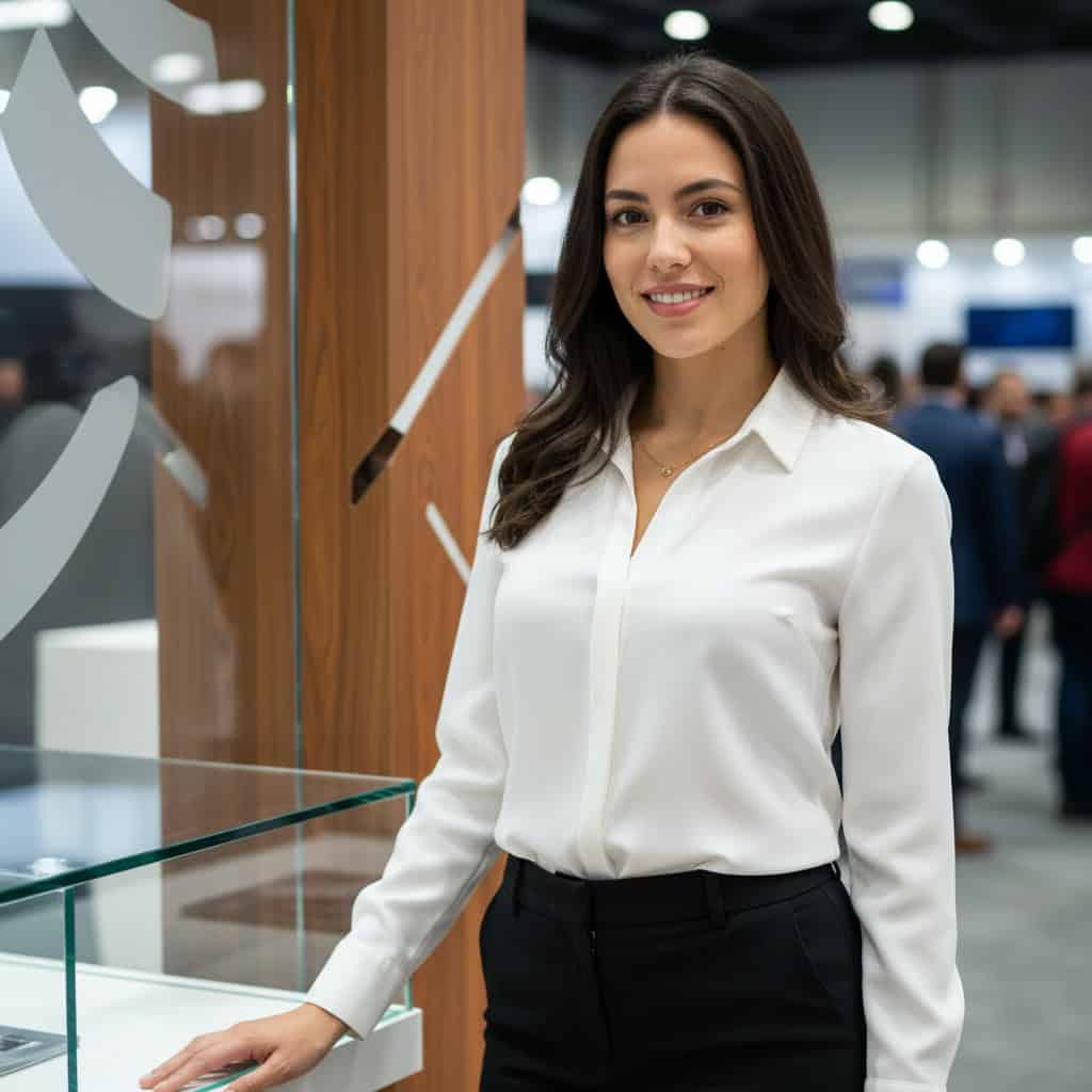 TSM Agency booth model portrait at Chicago trade show booth