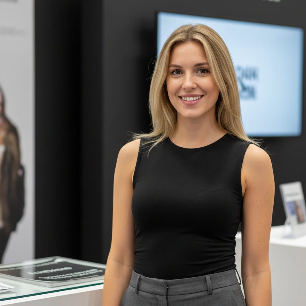 TSM Agency booth model portrait at San Antonio trade show booth