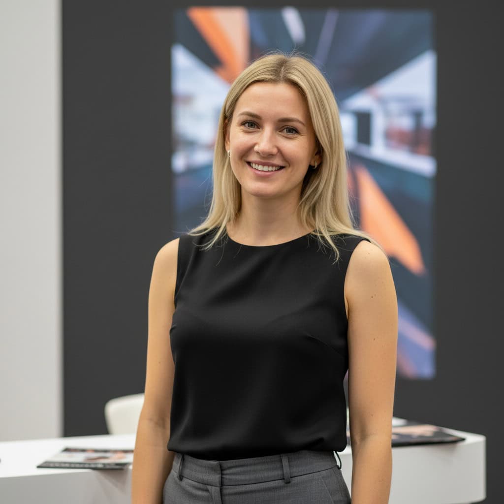 TSM Agency booth model portrait at San Diego trade show booth