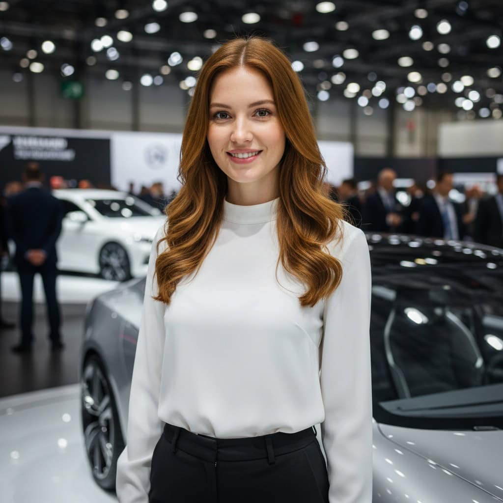 TSM Agency car show model portrait at Atlanta trade show booth