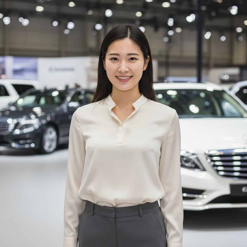 TSM Agency car show model portrait at Chicago trade show booth