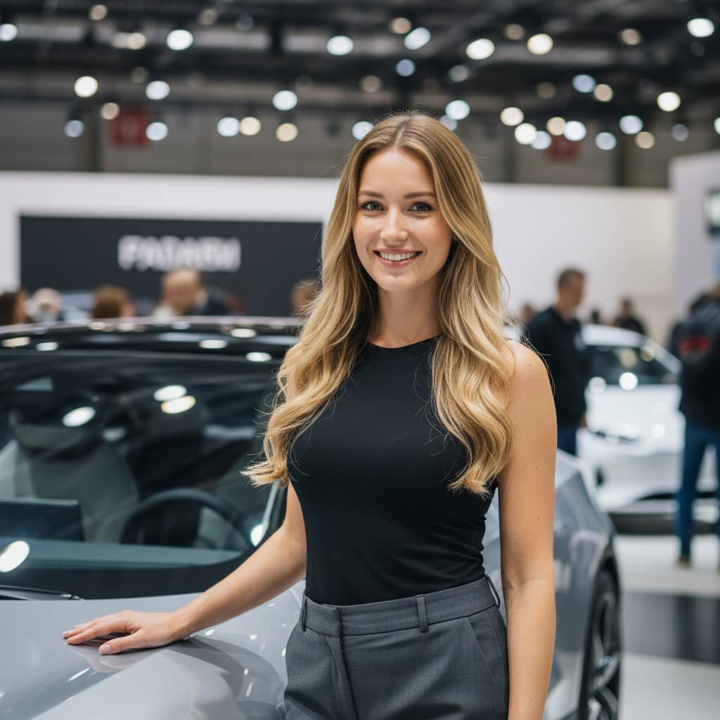 TSM Agency car show model portrait at Dallas trade show booth