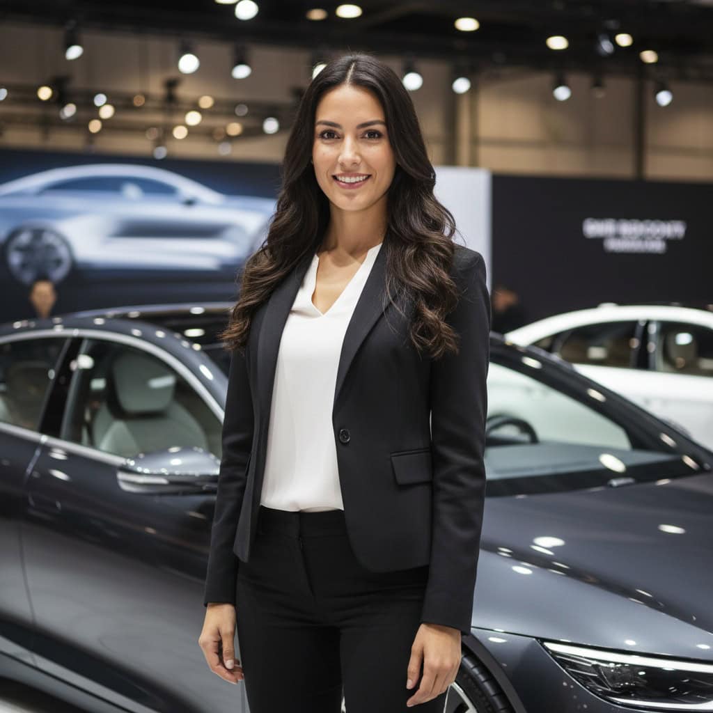 TSM Agency car show model portrait at Indianapolis trade show booth