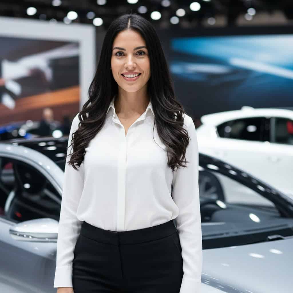 TSM Agency car show model portrait at Los Angeles trade show booth