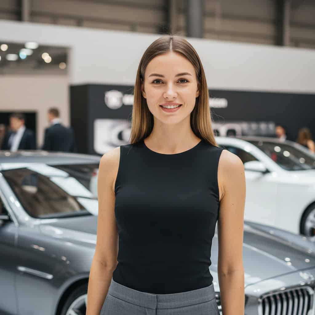 TSM Agency car show model portrait at Nashville trade show booth