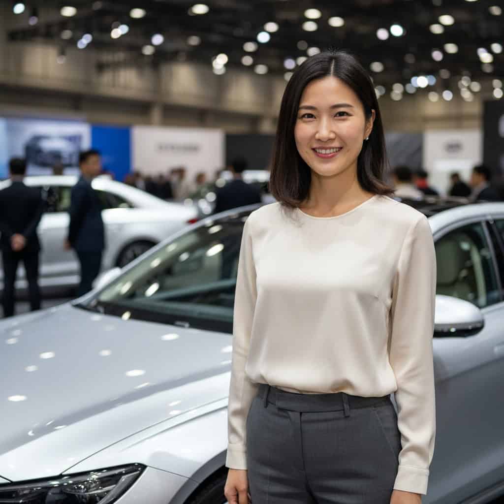 TSM Agency car show model portrait at New York City trade show booth