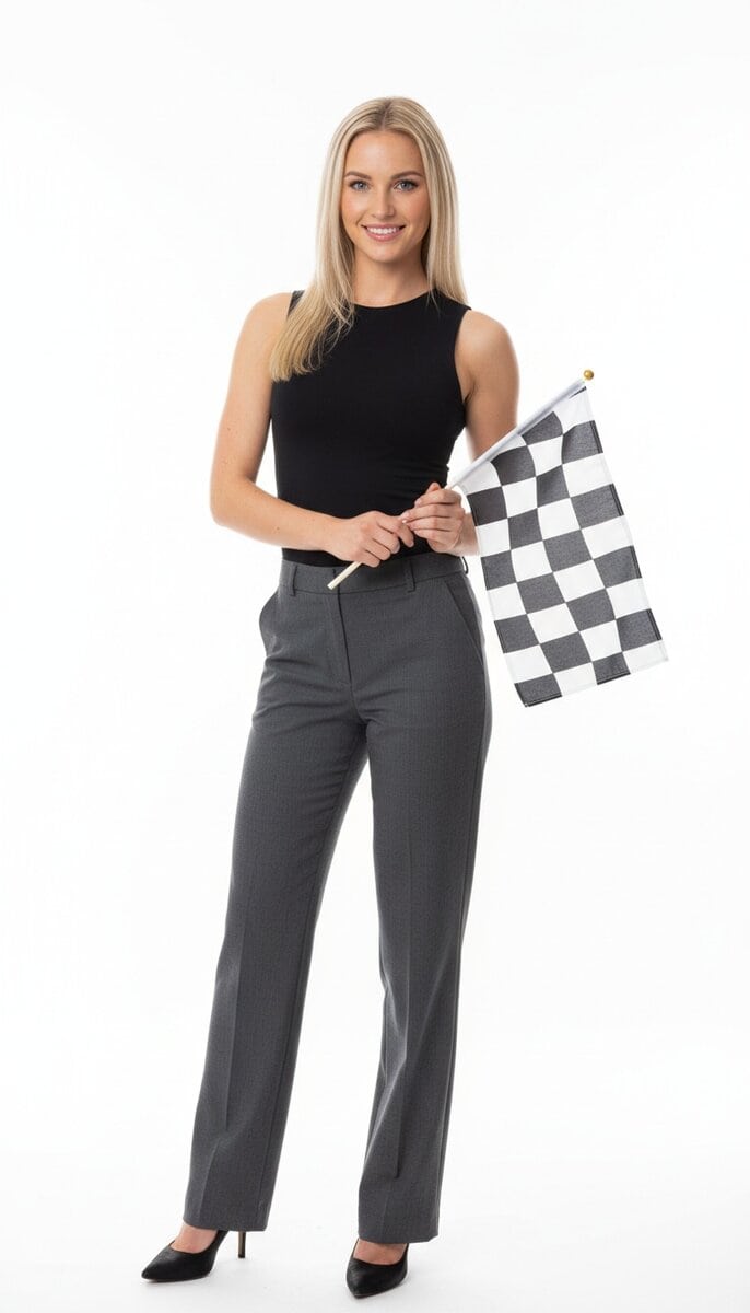 TSM Agency checkered flag girl in action at Columbus trade show