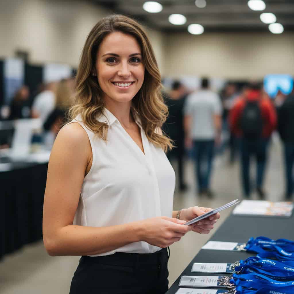 TSM Agency convention model portrait at San Diego trade show booth