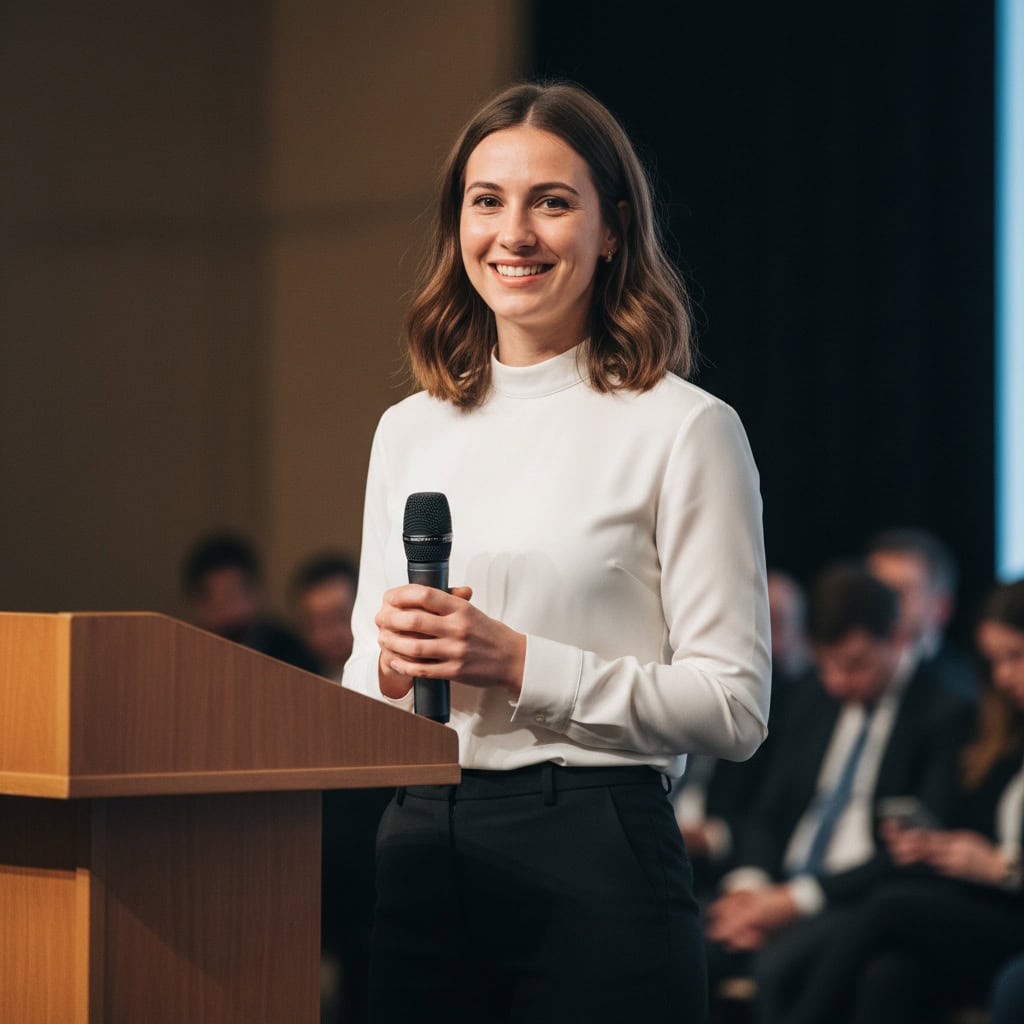 TSM Agency event host / presenter portrait at Anaheim trade show booth