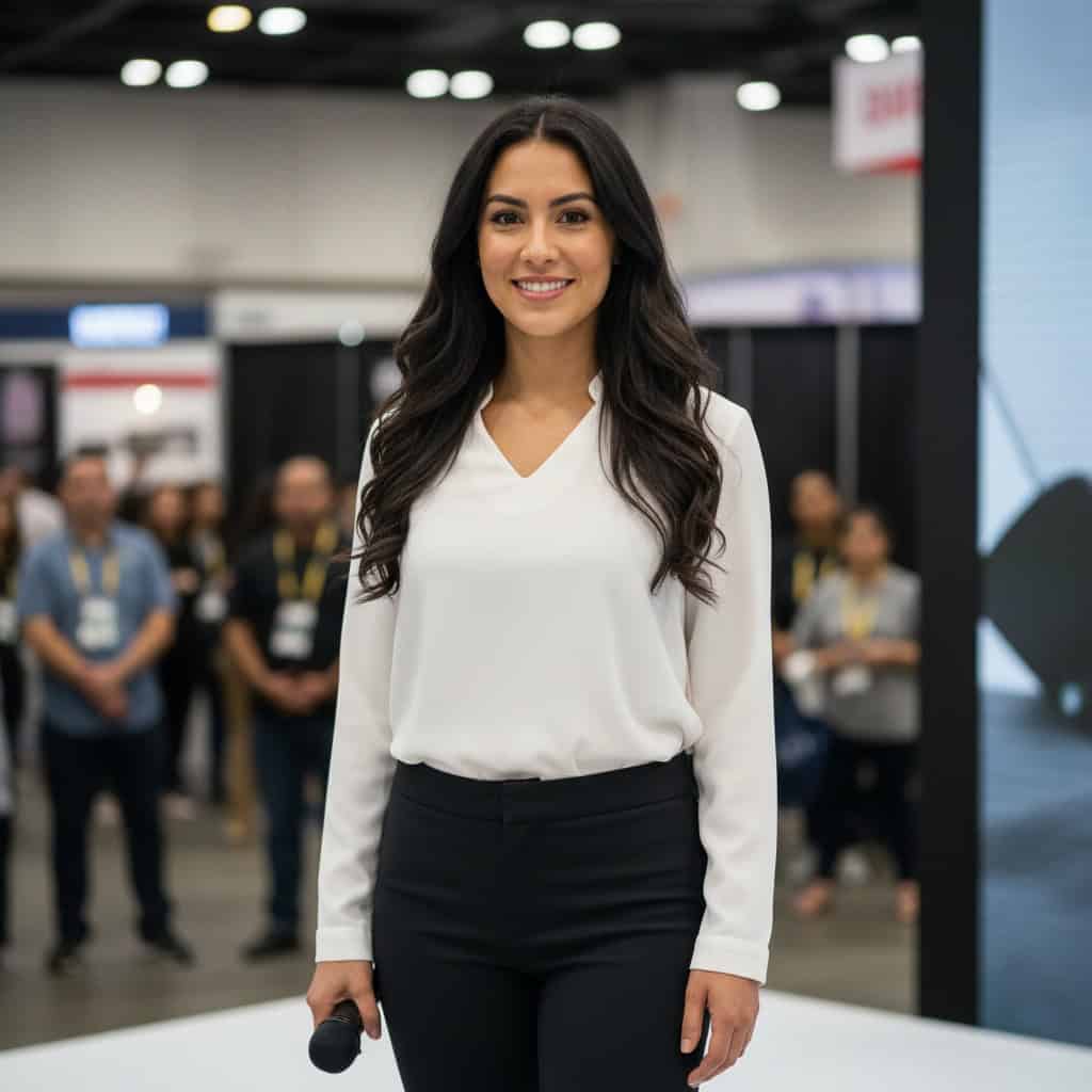 TSM Agency event host / presenter portrait at Houston trade show booth