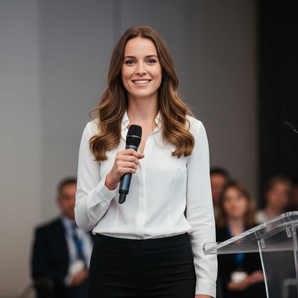 TSM Agency event host / presenter portrait at Miami trade show booth