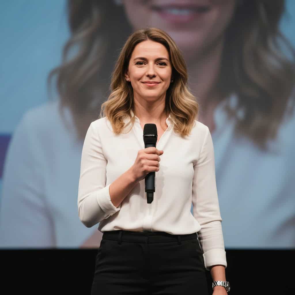 TSM Agency event host / presenter portrait at New York City trade show booth