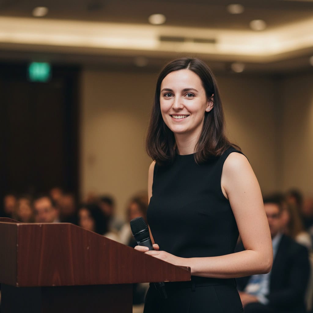 TSM Agency event host / presenter portrait at San Diego trade show booth
