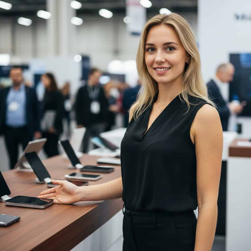 TSM Agency product demonstrator portrait at Atlanta trade show booth