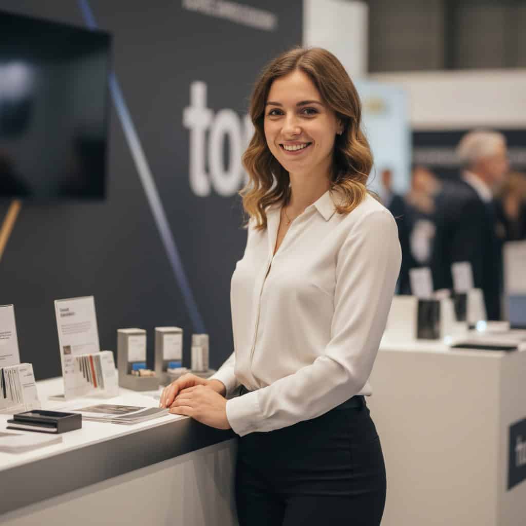 TSM Agency product demonstrator portrait at Denver trade show booth