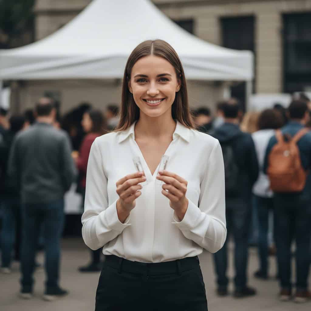 TSM Agency promotional model portrait at Atlanta trade show booth