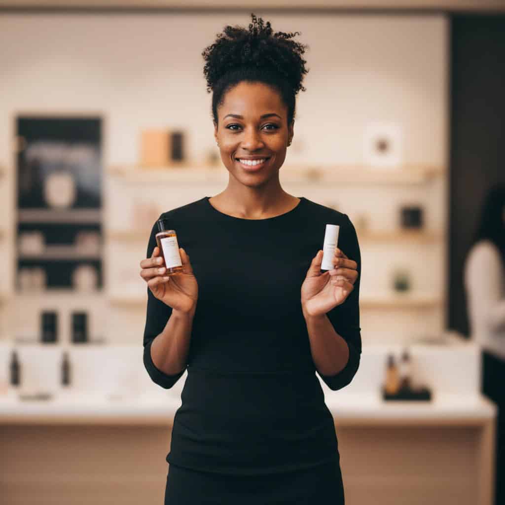 TSM Agency promotional model portrait at Chicago trade show booth