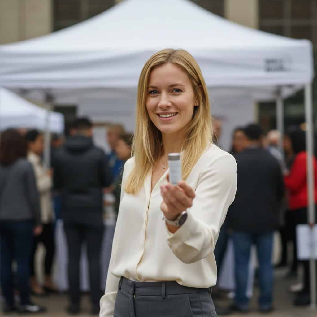 TSM Agency promotional model portrait at Dallas trade show booth