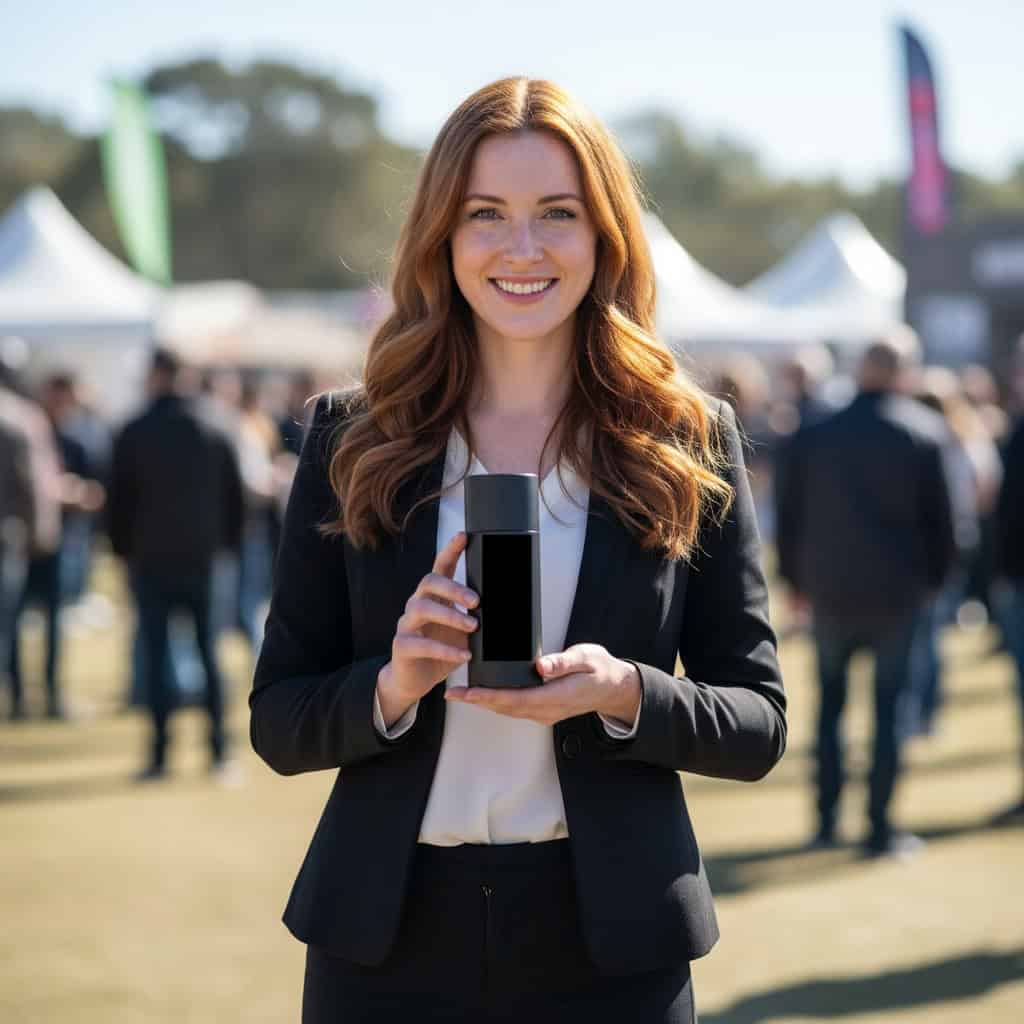 TSM Agency promotional model portrait at Los Angeles trade show booth