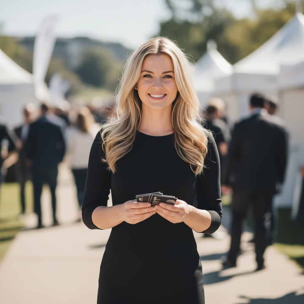 TSM Agency promotional model portrait at Miami trade show booth