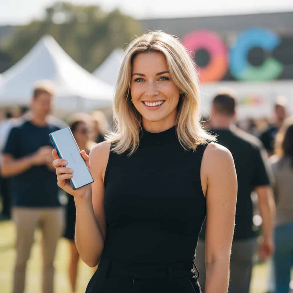 TSM Agency promotional model portrait at Orlando trade show booth