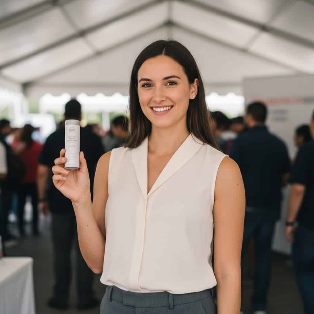 TSM Agency promotional model portrait at San Diego trade show booth