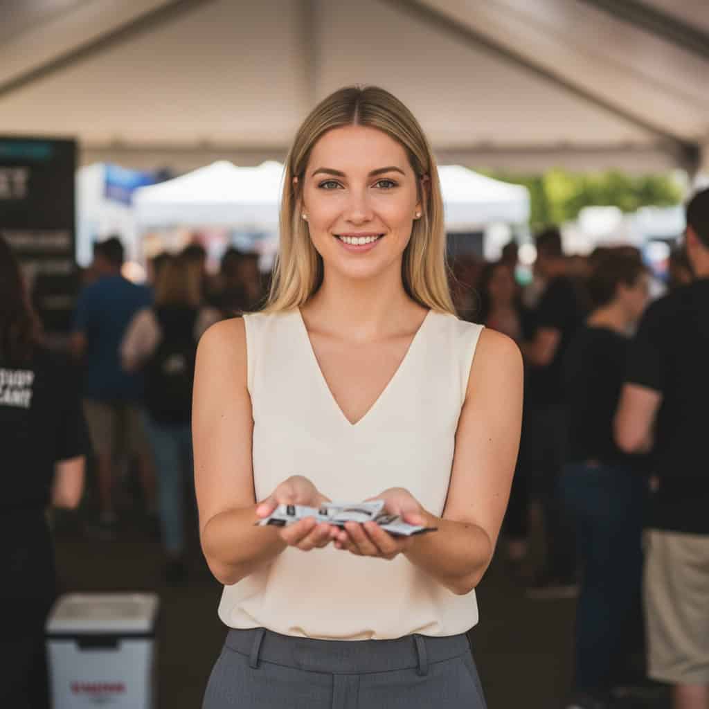 TSM Agency promotional model portrait at Tampa trade show booth