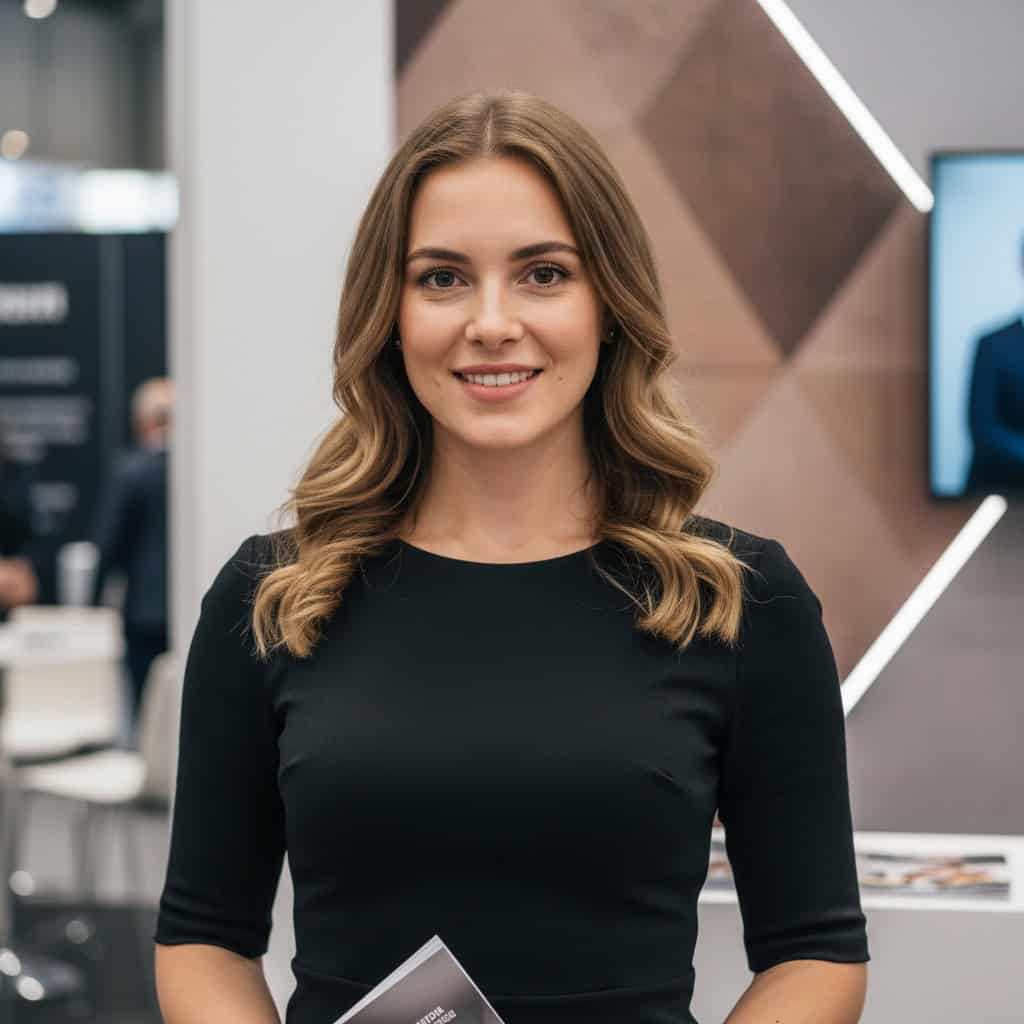 TSM Agency spokesmodel portrait at Chicago trade show booth