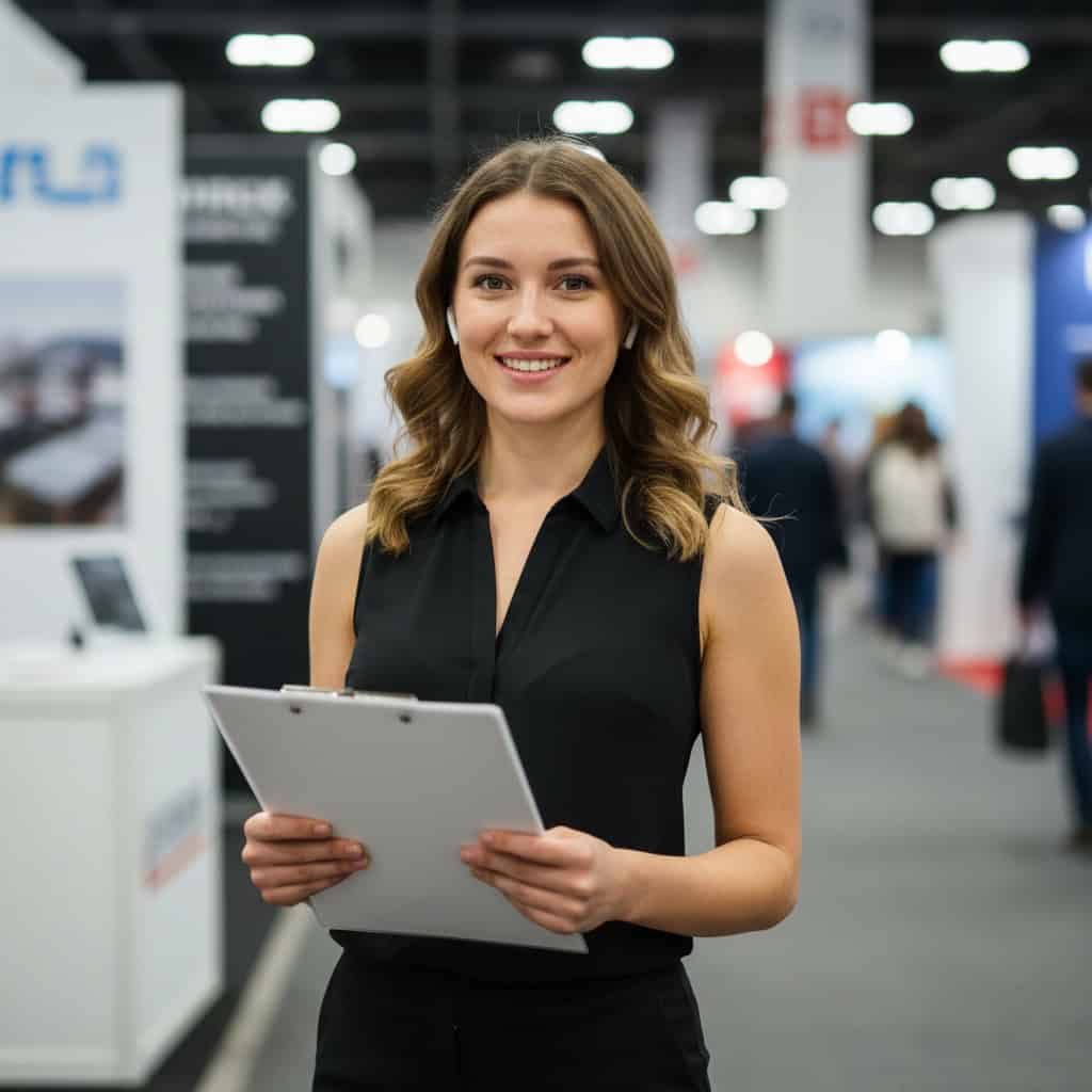 TSM Agency team lead / coordinator portrait at Anaheim trade show booth