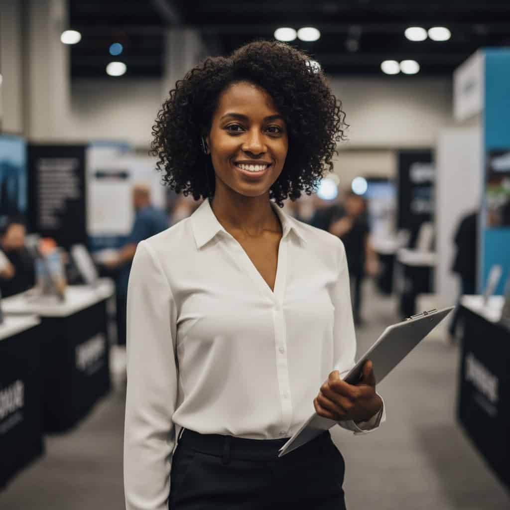 TSM Agency team lead / coordinator portrait at Atlanta trade show booth