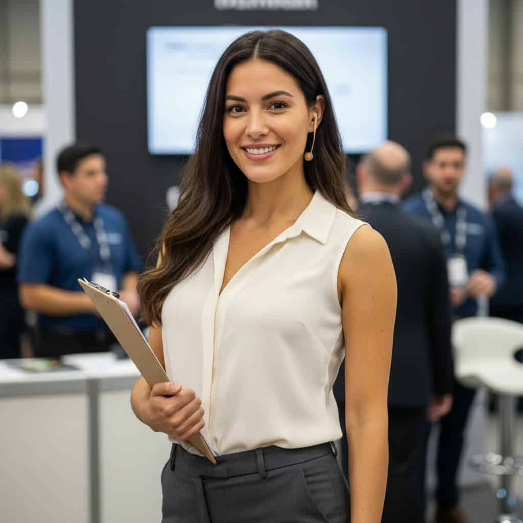 TSM Agency team lead / coordinator portrait at Columbus trade show booth