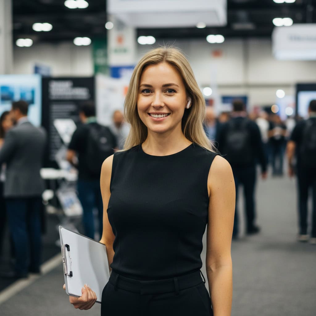 TSM Agency team lead / coordinator portrait at Kansas City trade show booth