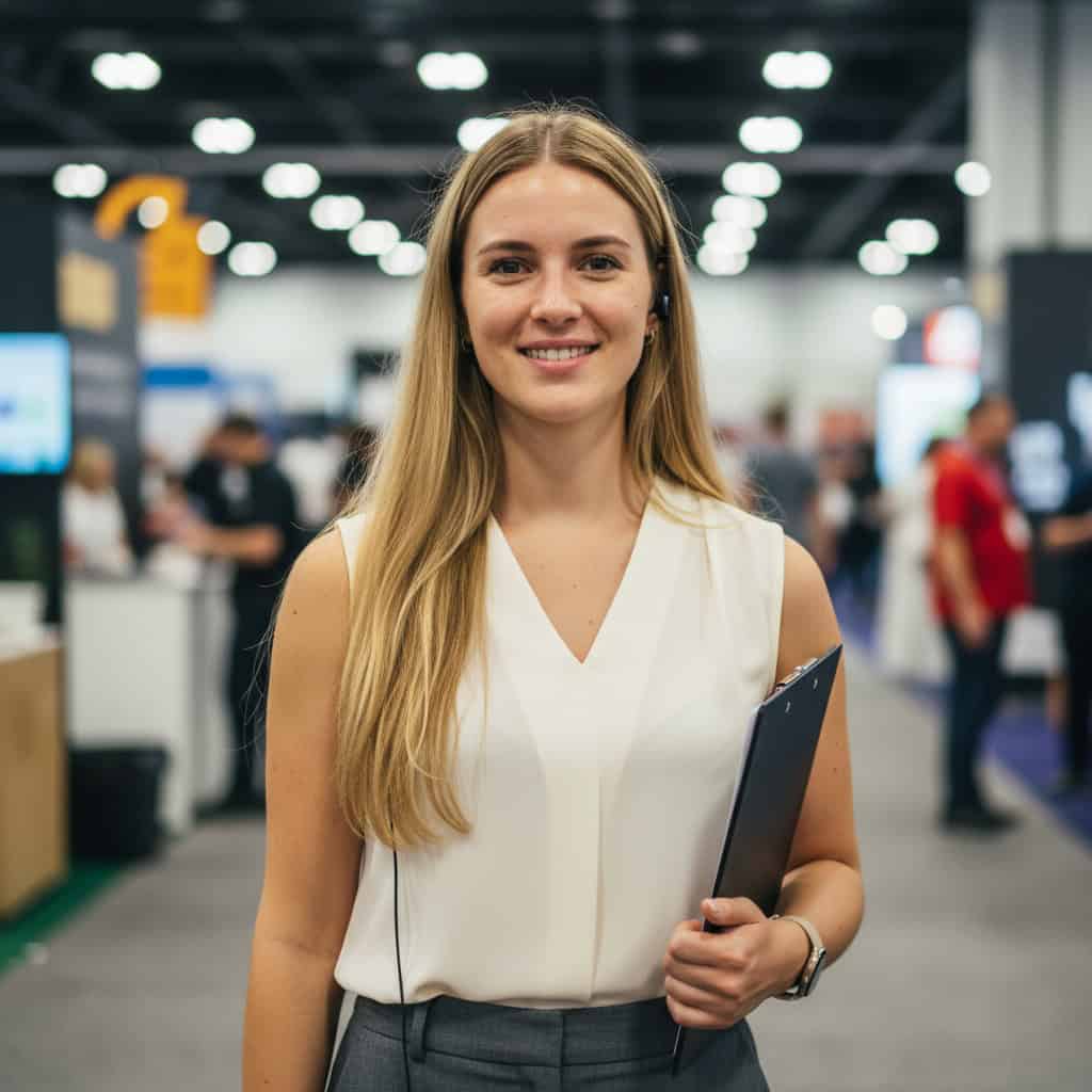 TSM Agency team lead / coordinator portrait at San Diego trade show booth