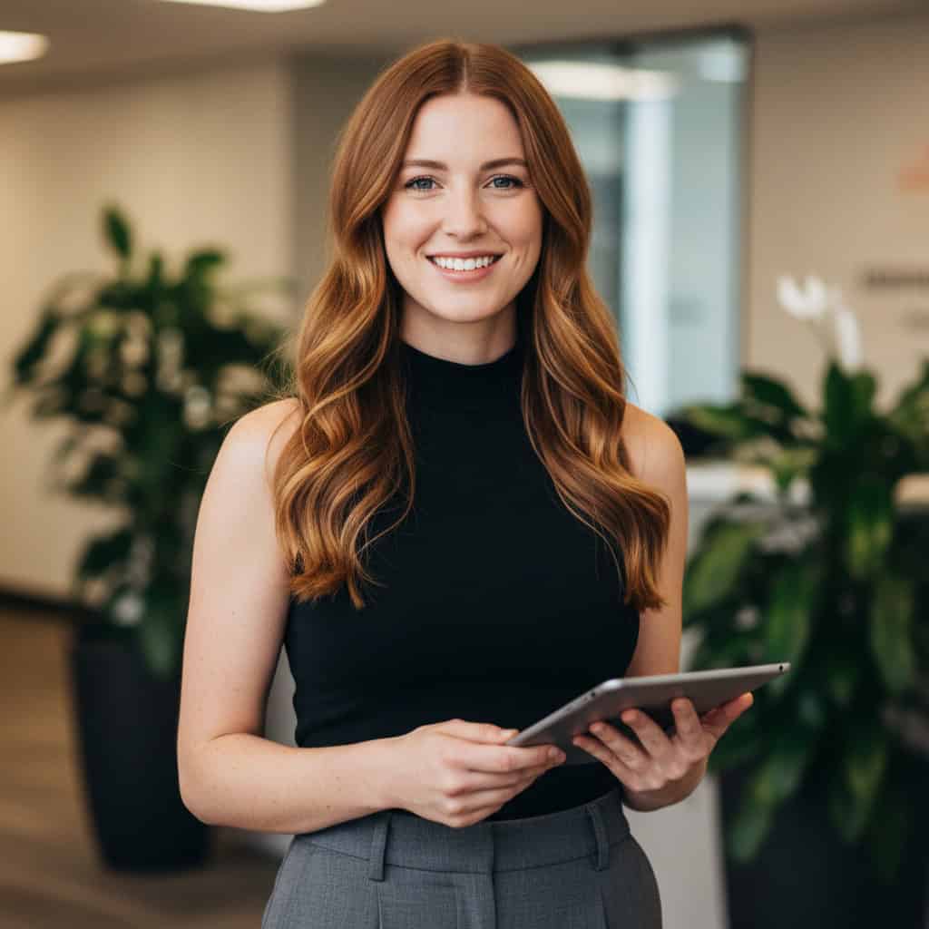 TSM Agency temporary office staff portrait at Chicago trade show booth