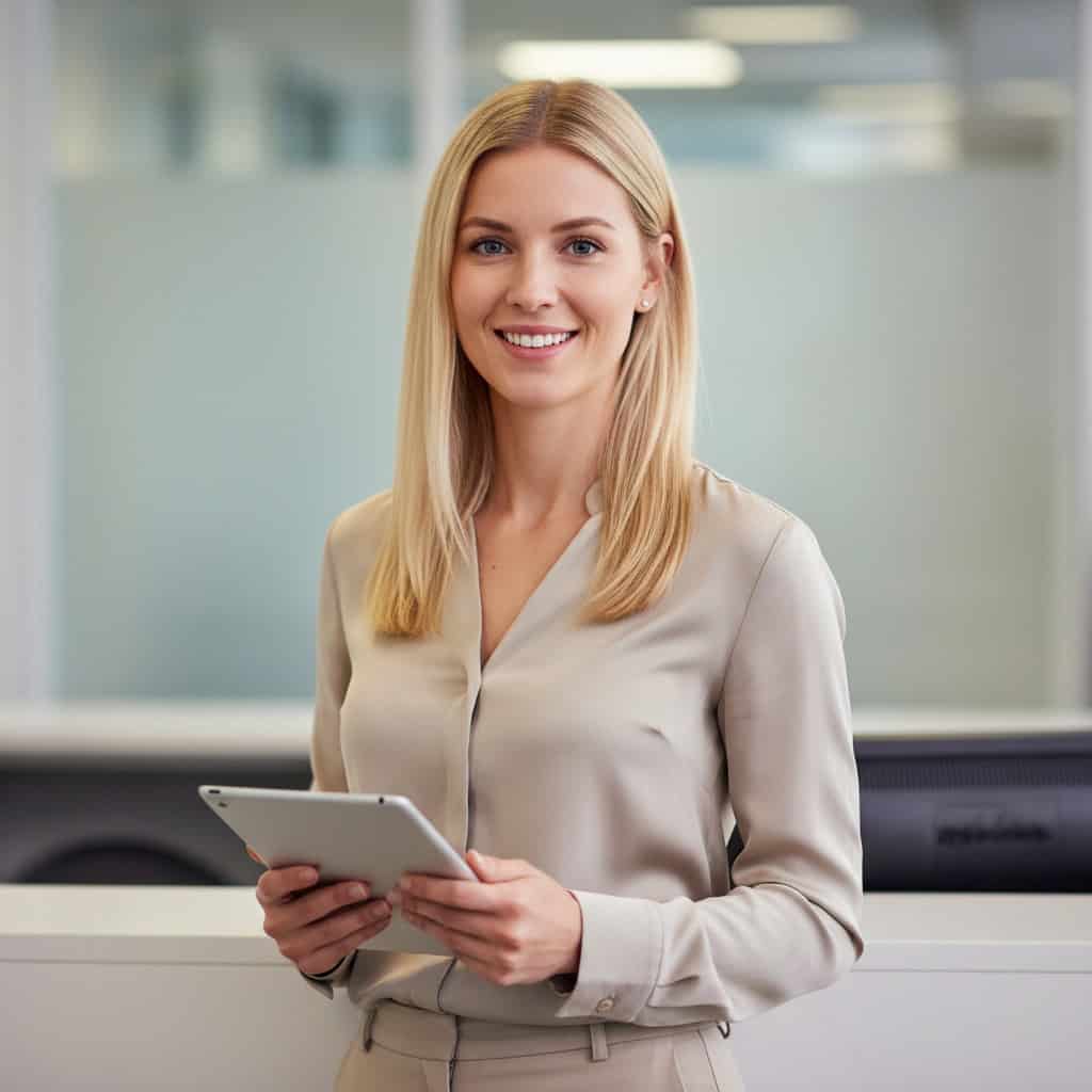 TSM Agency temporary office staff portrait at New York City trade show booth