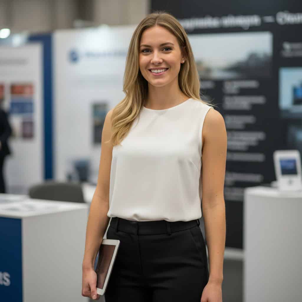 TSM Agency trade show model portrait at Houston trade show booth