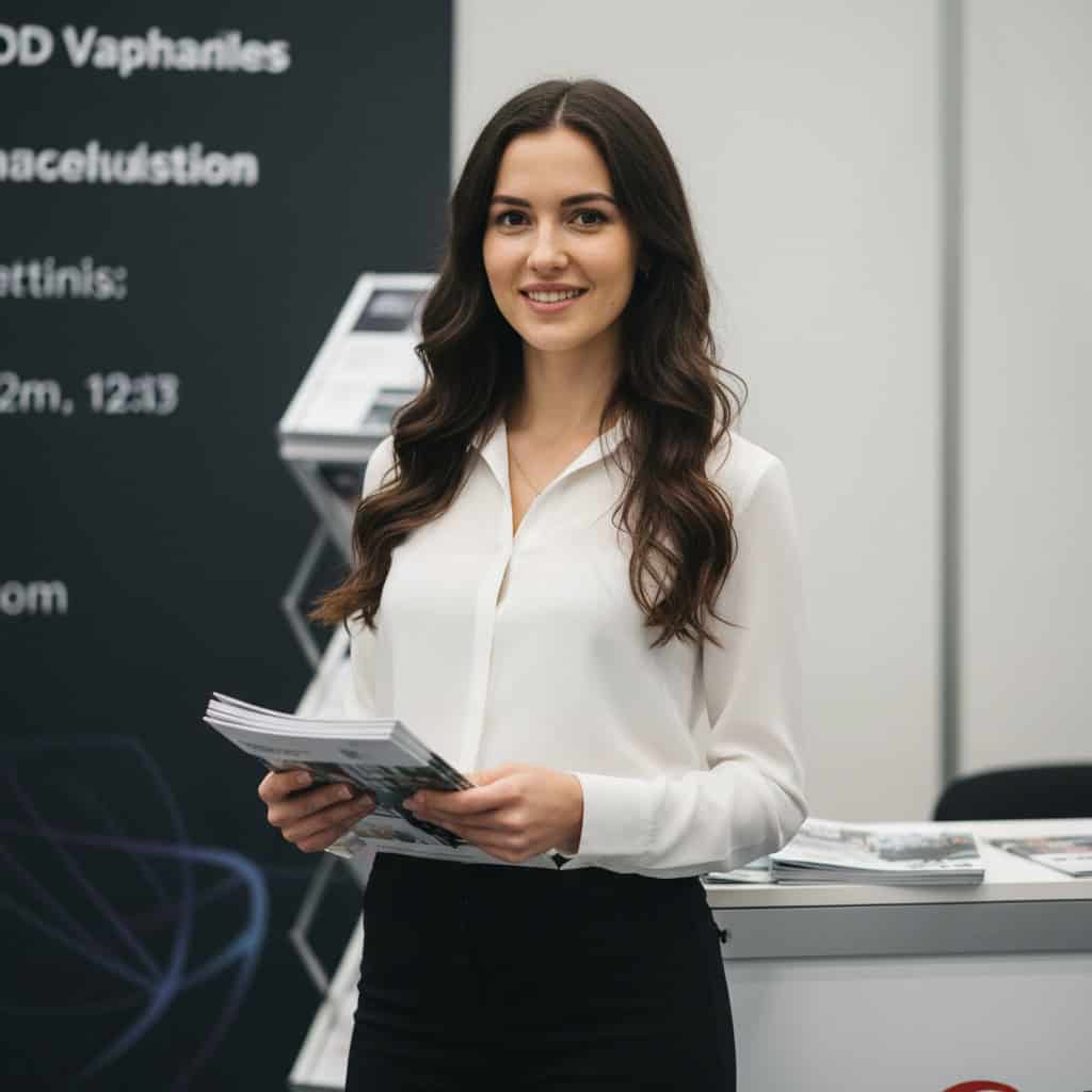 TSM Agency trade show model portrait at Indianapolis trade show booth