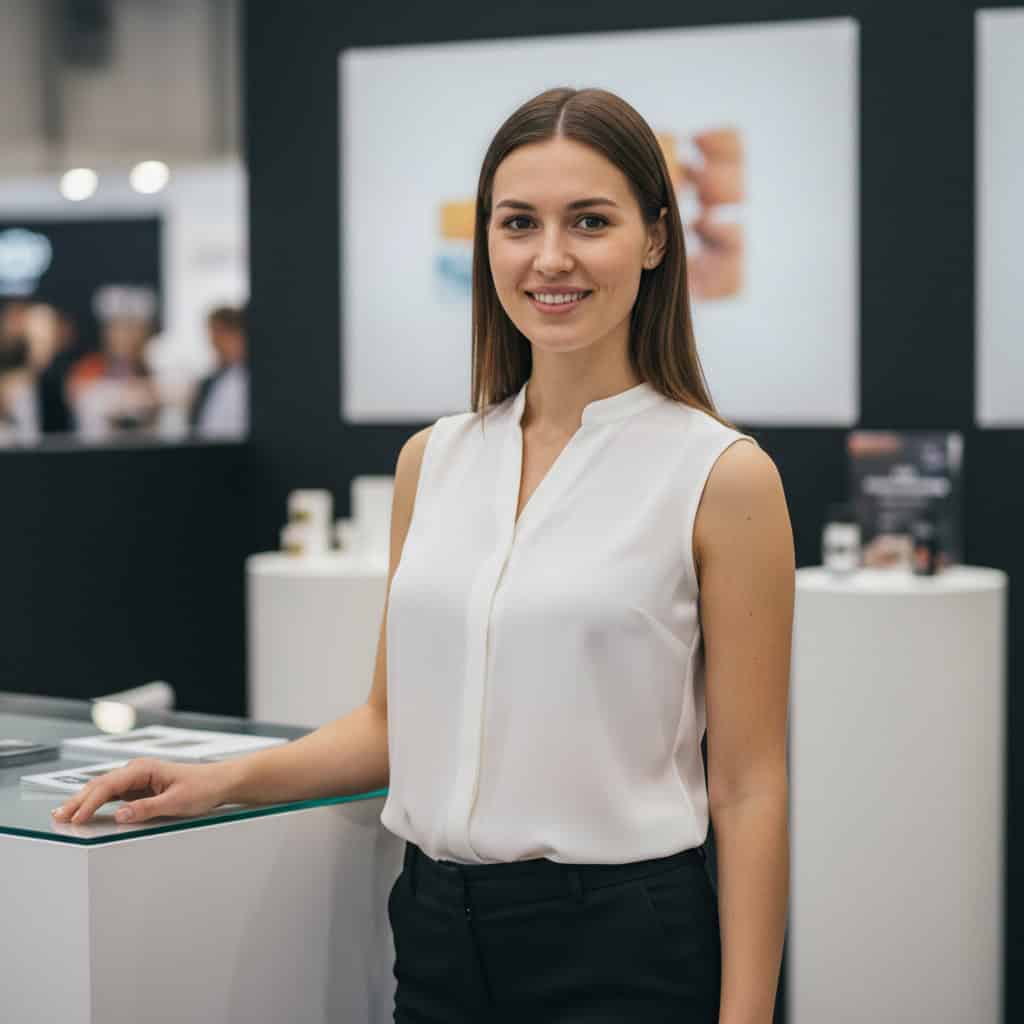 TSM Agency trade show model portrait at Tampa trade show booth