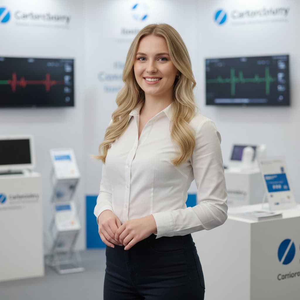 Professional trade show model at AHA Annual Scientific Sessions booth