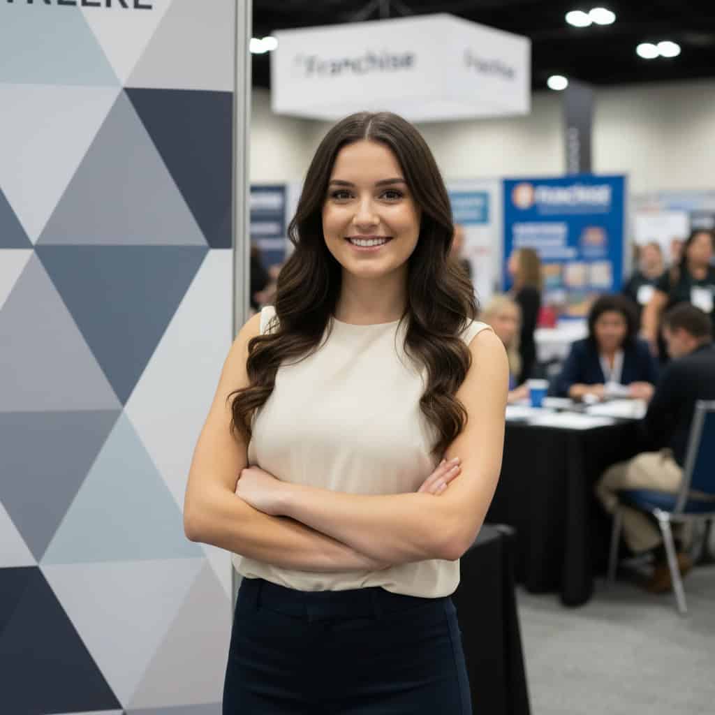 Professional trade show model at Atlanta Franchise Show booth