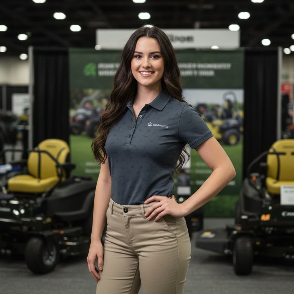 Professional trade show model at Equip Exposition (GIE+) booth