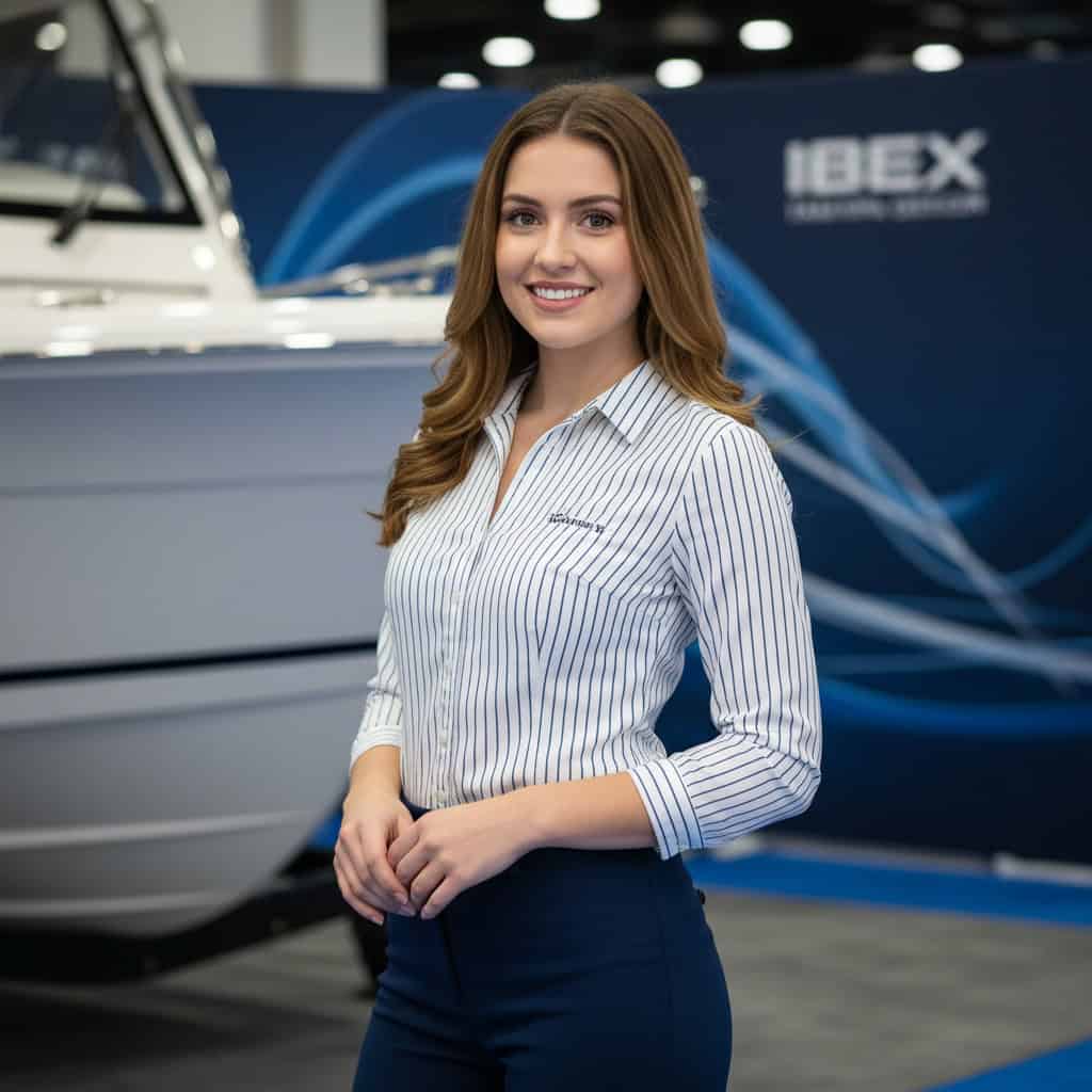 Professional trade show model at IBEX — International BoatBuilders Exhibition & Conference booth