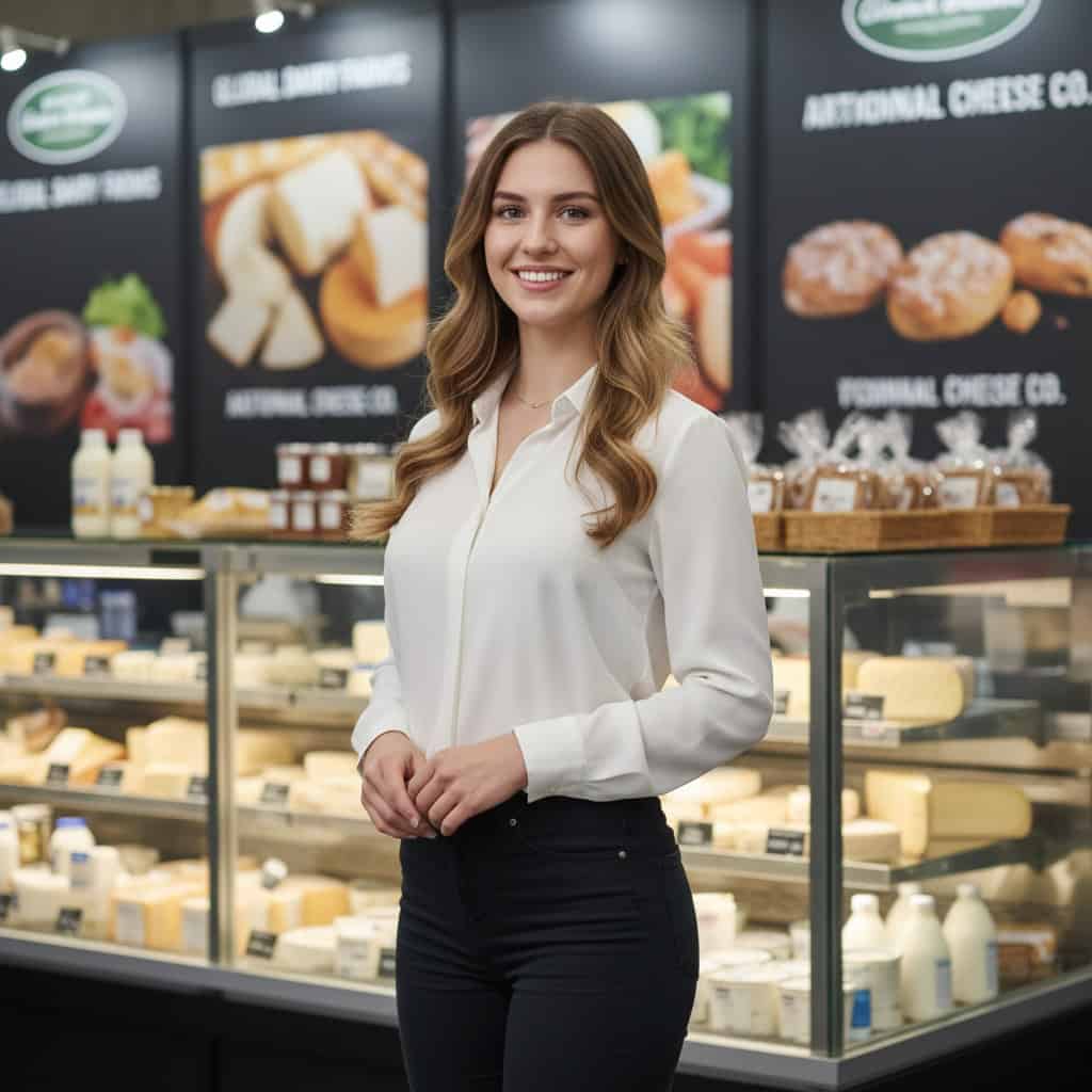 Professional trade show model at IDDBA Show booth