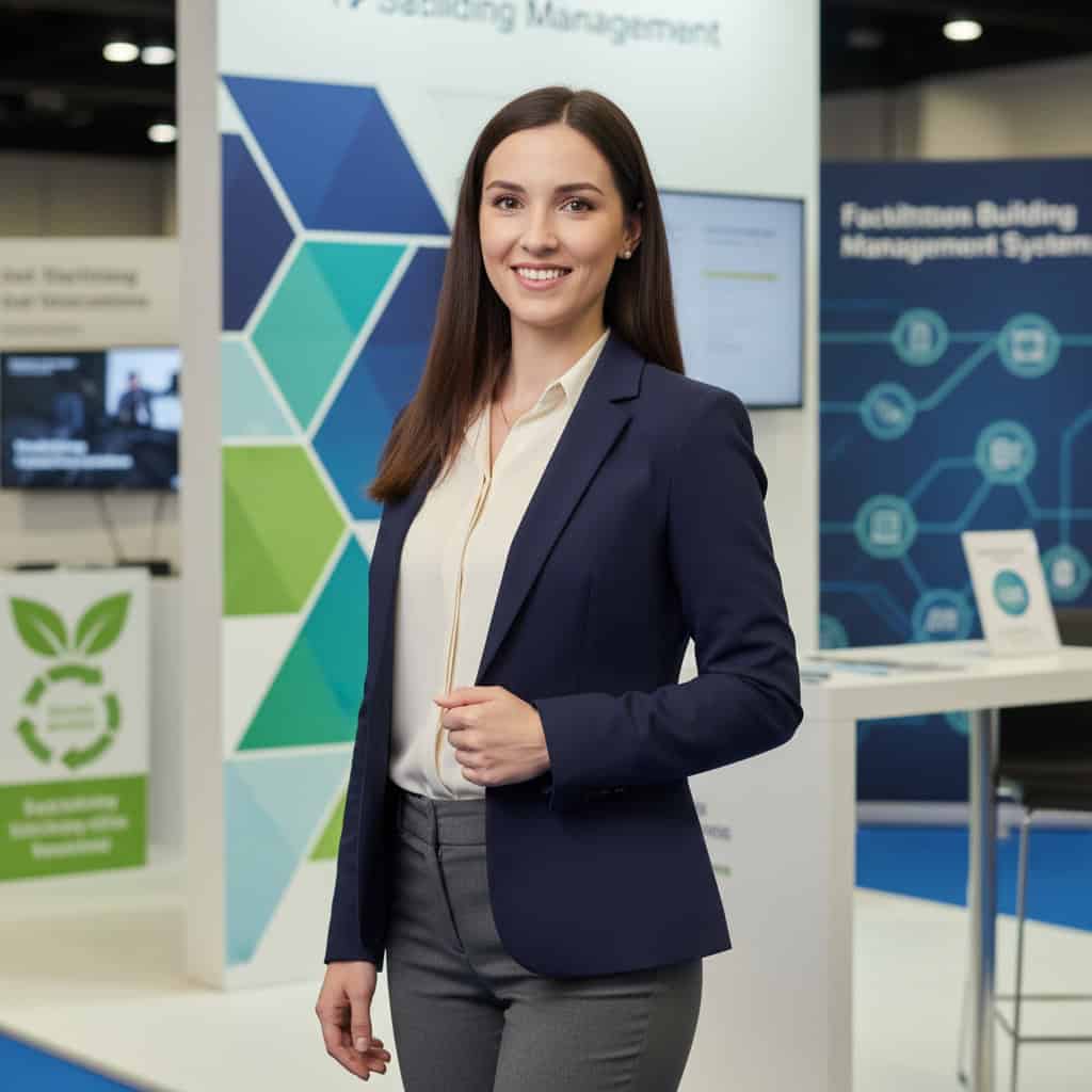 Professional trade show model at IFMA World Workplace booth