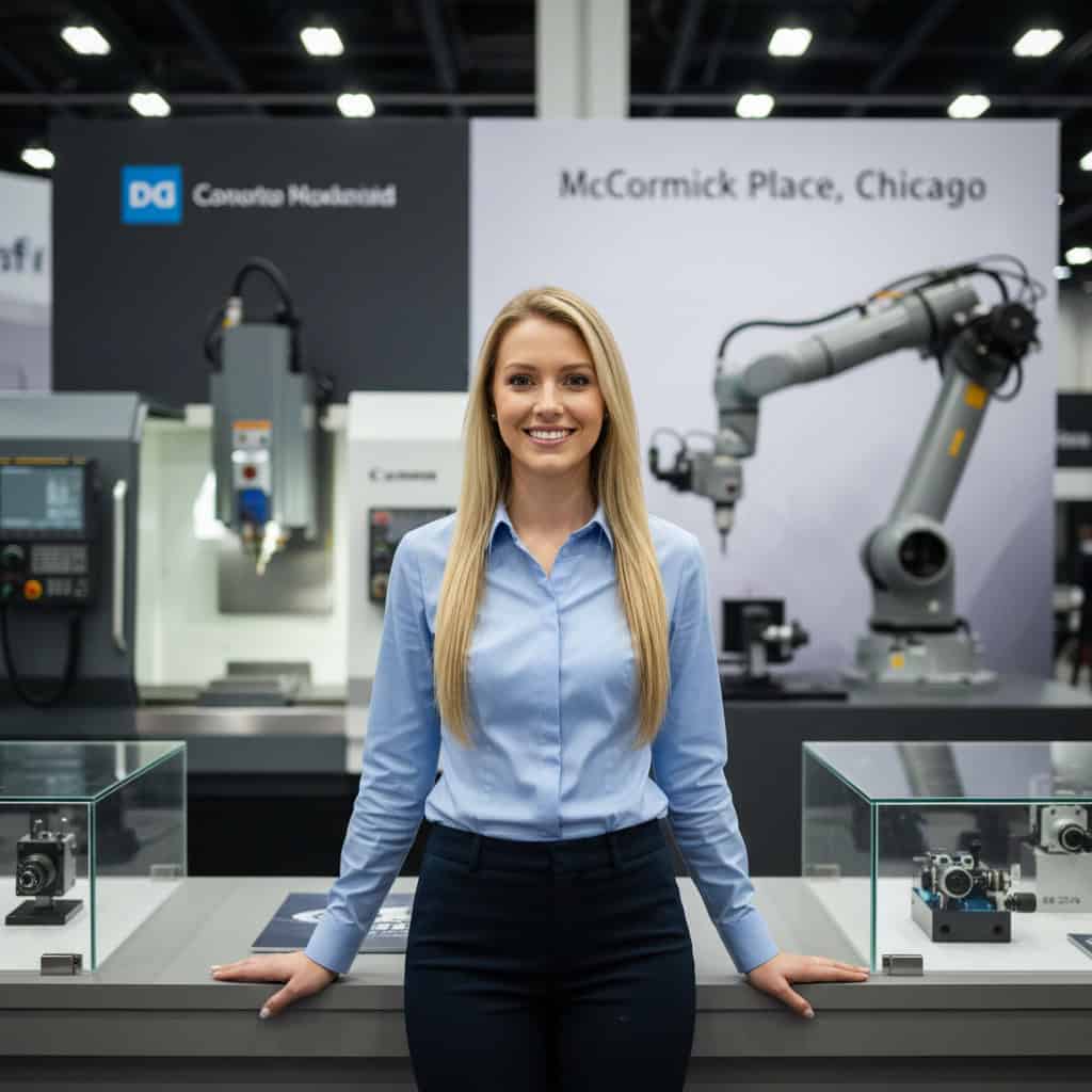 Professional trade show model at IMTS — International Manufacturing Technology Show booth