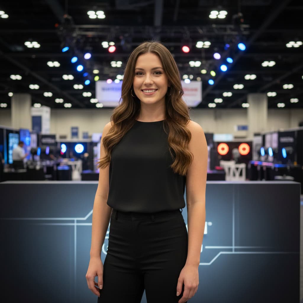 Professional trade show model at LDI — Live Design International booth