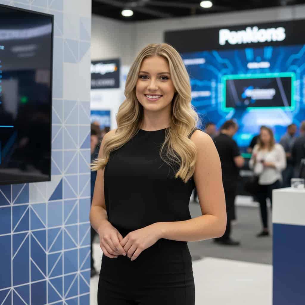 Professional trade show model at Money 20/20 booth